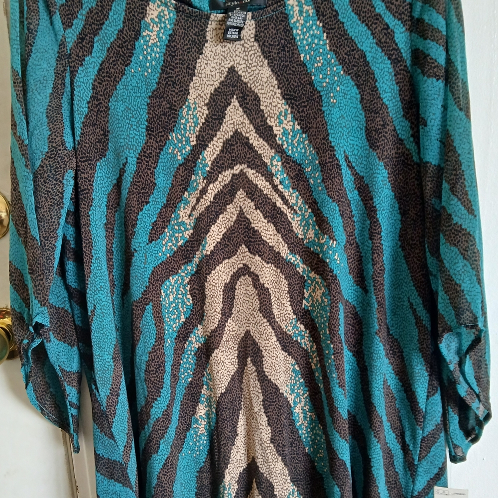 Style & Co. Teal and Black Zebra Print Blouse